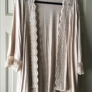 Beige Crochet Trimmed Cardigan